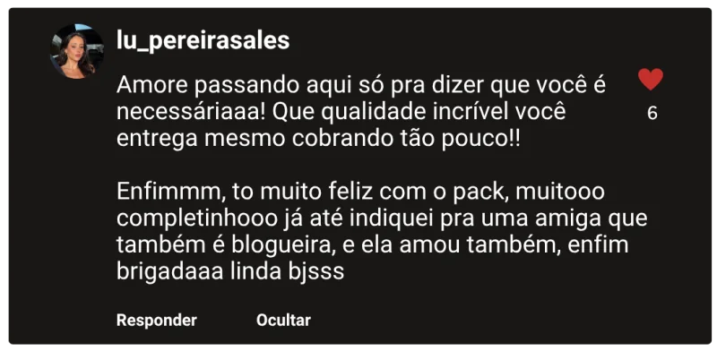 Depoimento de cliente do Pack Figurinhas Pro